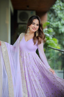 Lavender Sequins Zari Anarkali Suit Set