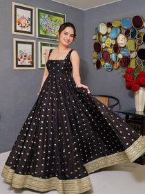 Black Silk Sequins Embroidered Anarkali Suit Set with Flared Hem