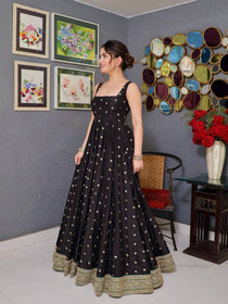 Black Silk Sequins Embroidered Anarkali Suit Set