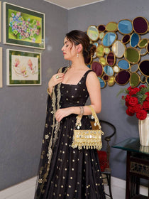 Black Silk Sequins Embroidered Anarkali Suit Set