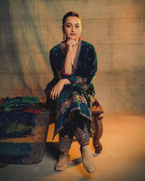 Dark Teal Velvet Embroidered Suit Set