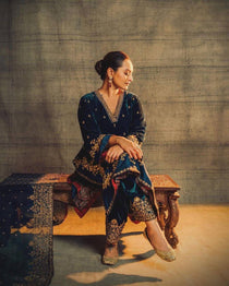 Dark Teal Velvet Embroidered Suit Set