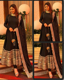 Black Rayon Embroidered Anarkali Suit Set
