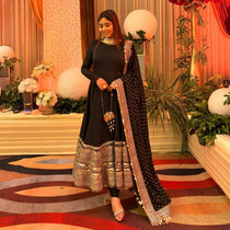 Black Rayon Embroidered Anarkali Suit Set with Georgette Dupatta