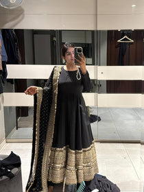Black Rayon Embroidered Anarkali Suit Set