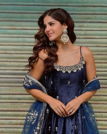 Wine Vichitra Silk Embroidered Gown Set