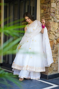 White Faux Georgette Anarkali Palazzo Set