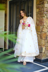 White Faux Georgette Anarkali Palazzo Set