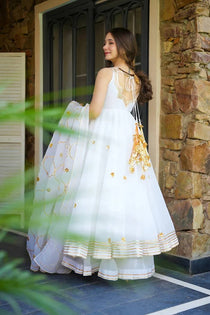 White Faux Georgette Anarkali Palazzo Set