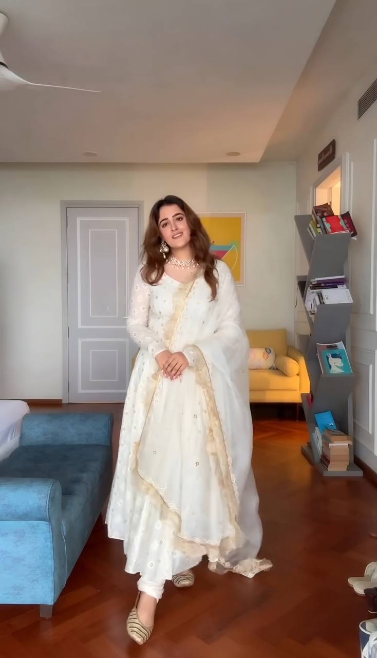 Glorious White Color Embroidered Work Anarkali Suit Main image