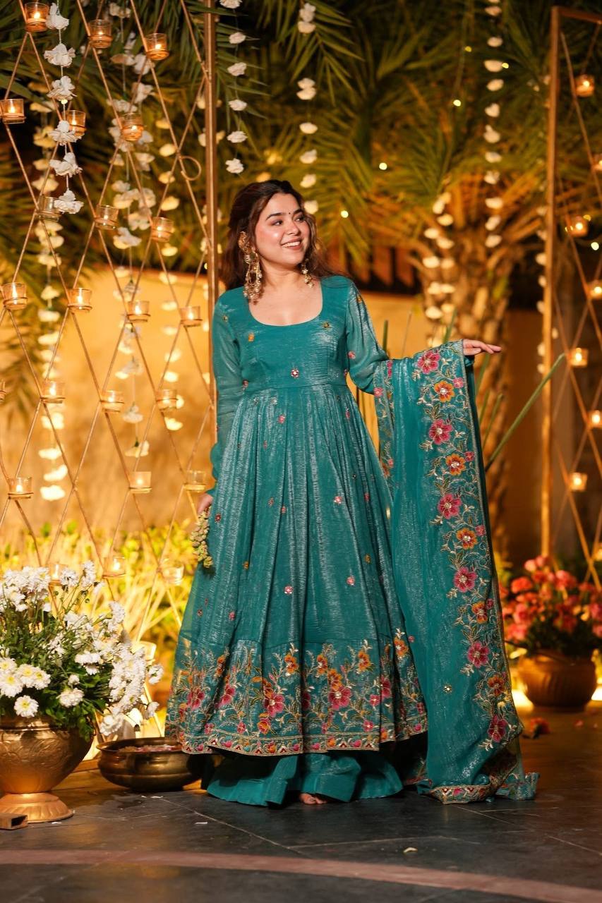 Teal Blue Multi Embroidery Sequins Work Anarkali Suit Main image