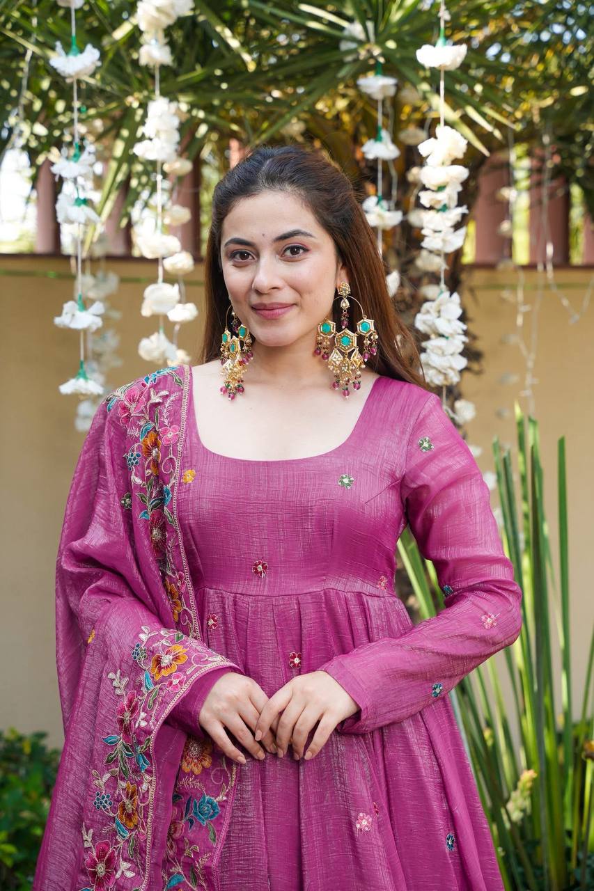 Pink Multi Embroidery Sequins Work Anarkali Suit