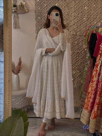 Mehrooni Red Embroidered Anarkali Gown Set