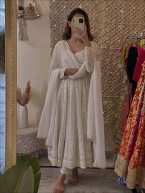 Mehrooni Red Embroidered Anarkali Gown Set