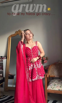 Rani Pink Faux Blooming Embroidered Sharara Suit Set