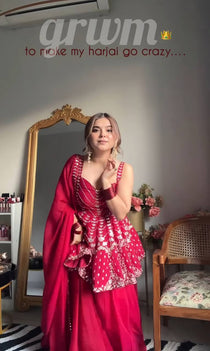 Rani Pink Faux Blooming Embroidered Sharara Suit Set