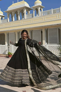 Black Rayon Sequin Embroidered Anarkali Gown Set