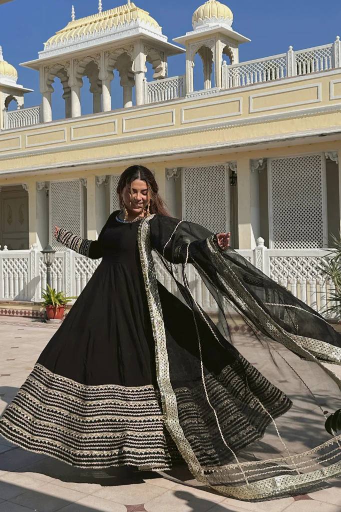 Gorgeous Black Embroidered Work Anarkali Suit Set