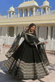 Black Rayon Sequin Embroidered Anarkali Gown Set with Zari Dupatta