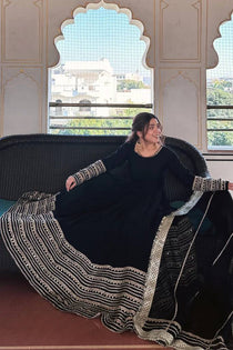Black Rayon Sequin Embroidered Anarkali Gown Set