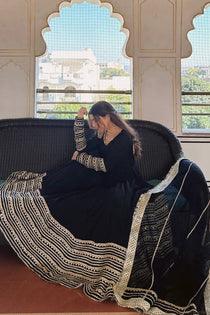 Black Rayon Sequin Embroidered Anarkali Gown Set