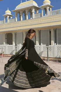 Black Rayon Sequin Embroidered Anarkali Gown Set