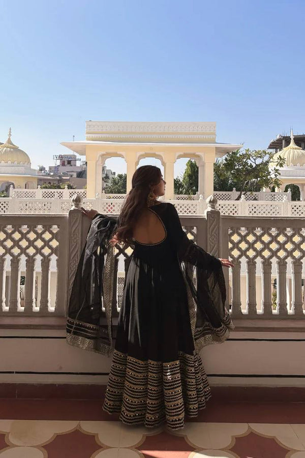Gorgeous Black Embroidered Work Anarkali Suit Set