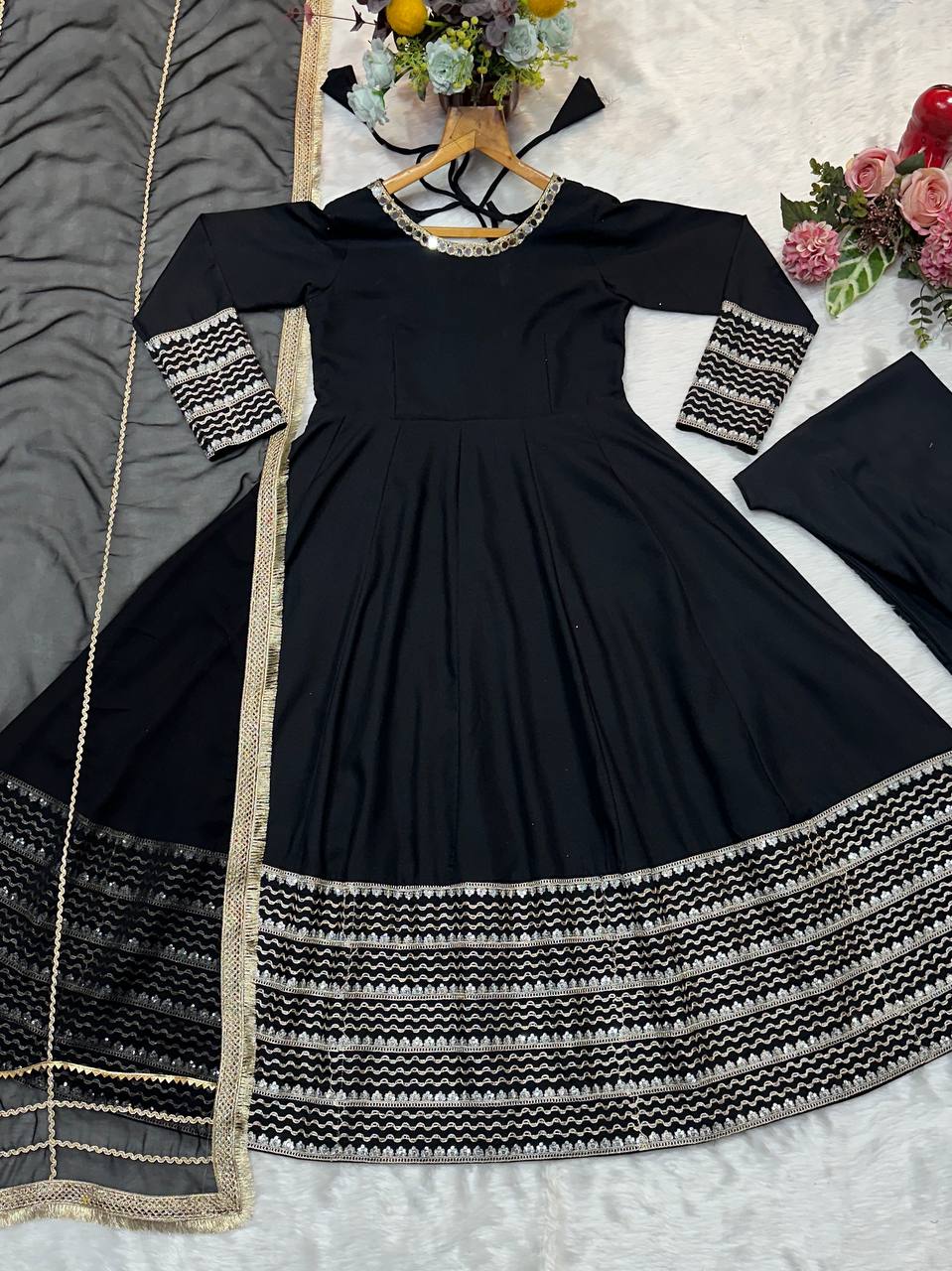 Gorgeous Black Embroidered Work Anarkali Suit Set
