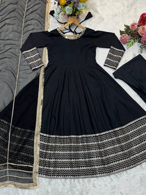 Black Rayon Sequin Embroidered Anarkali Gown Set