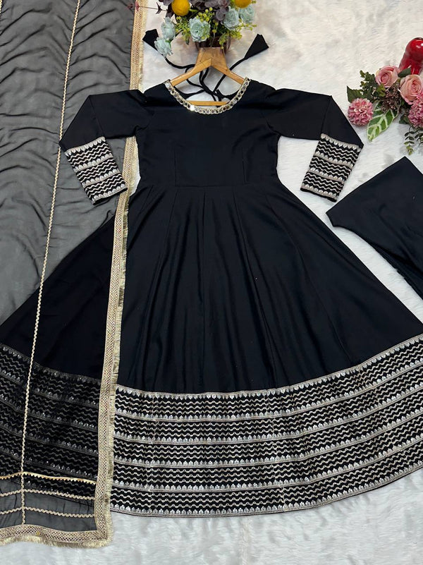 Gorgeous Black Embroidered Work Anarkali Suit Set