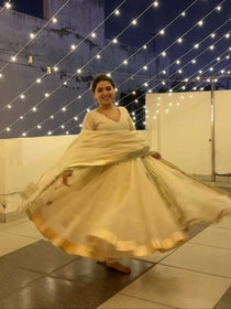 Off White Vichitra Silk Sequin Anarkali Gown Set with Dupatta