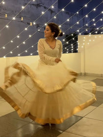 Off White Vichitra Silk Sequin Anarkali Gown Set