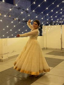 Off White Vichitra Silk Sequin Anarkali Gown Set