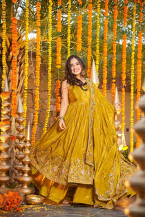 graceful Silk Embroidered Anarkali Gown Set
