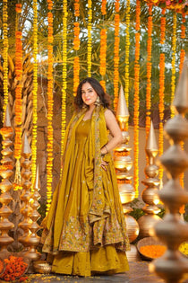 graceful Silk Embroidered Anarkali Gown Set