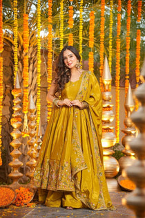 graceful Silk Embroidered Anarkali Gown Set