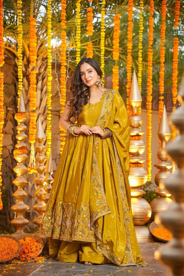 Outstanding Thread Work Heavy Silk Anarkali Suit