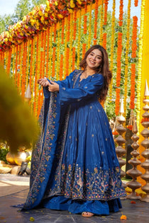 graceful Silk Embroidered Anarkali Gown Set