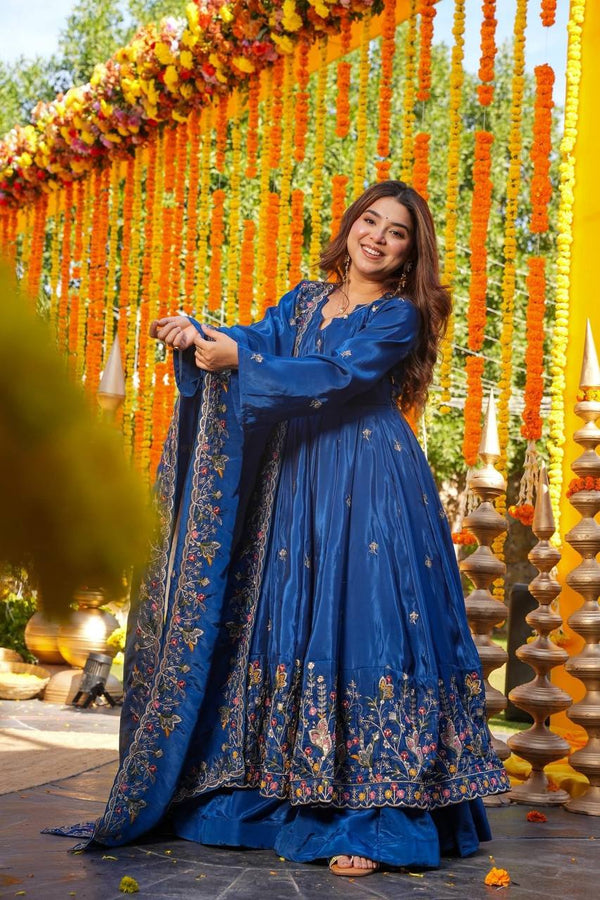 Outstanding Thread Work Heavy Silk Anarkali Suit