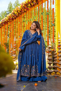 graceful Silk Embroidered Anarkali Gown Set