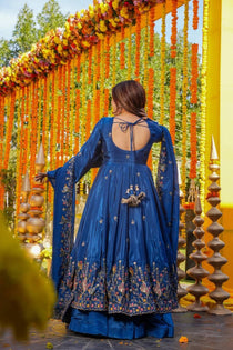graceful Silk Embroidered Anarkali Gown Set