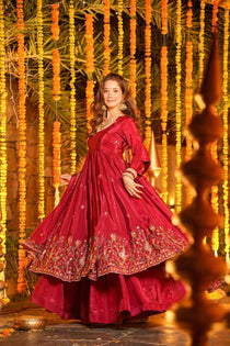 graceful Silk Embroidered Anarkali Gown Set