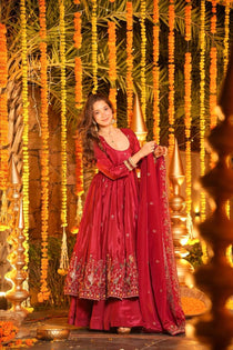 graceful Silk Embroidered Anarkali Gown Set