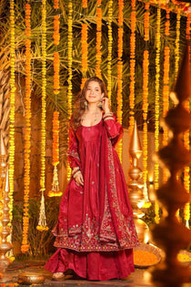 graceful Silk Embroidered Anarkali Gown Set