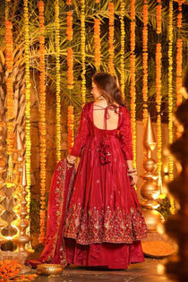 graceful Silk Embroidered Anarkali Gown Set