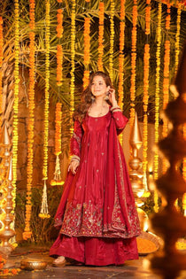 graceful Silk Embroidered Anarkali Gown Set
