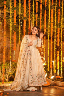 graceful Silk Embroidered Anarkali Gown Set