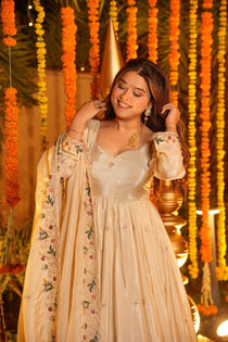 graceful Silk Embroidered Anarkali Gown Set