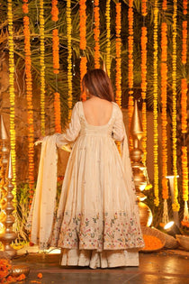 graceful Silk Embroidered Anarkali Gown Set