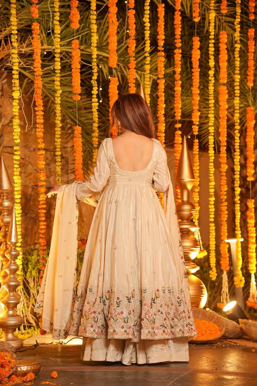 Outstanding Thread Work Heavy Silk Anarkali Suit